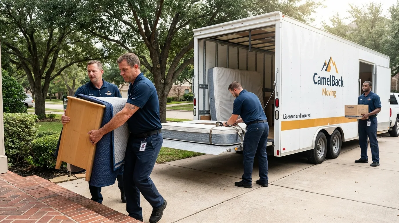 Crew loading residential truck for cross-state move from Arverne, NY